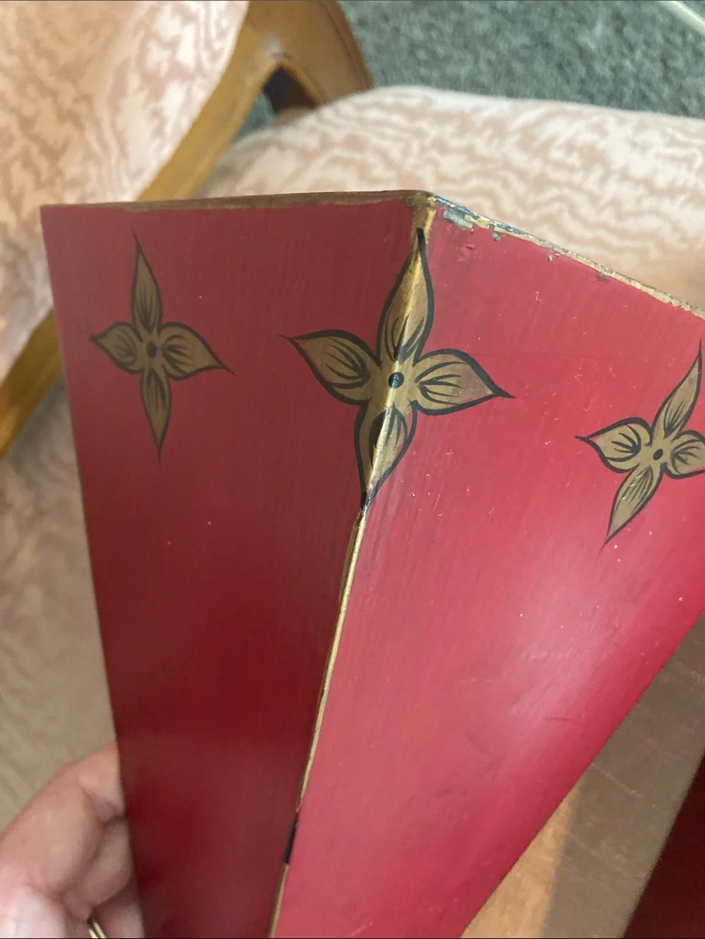 Pair of Metal Red Decorative Wall Shelves with Gold Accents